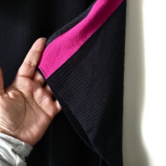 Tahari Women Cashmere Blend Black Cowlneck Sweater Poncho OS Minimal Modern Cozy - Picture 4 of 11